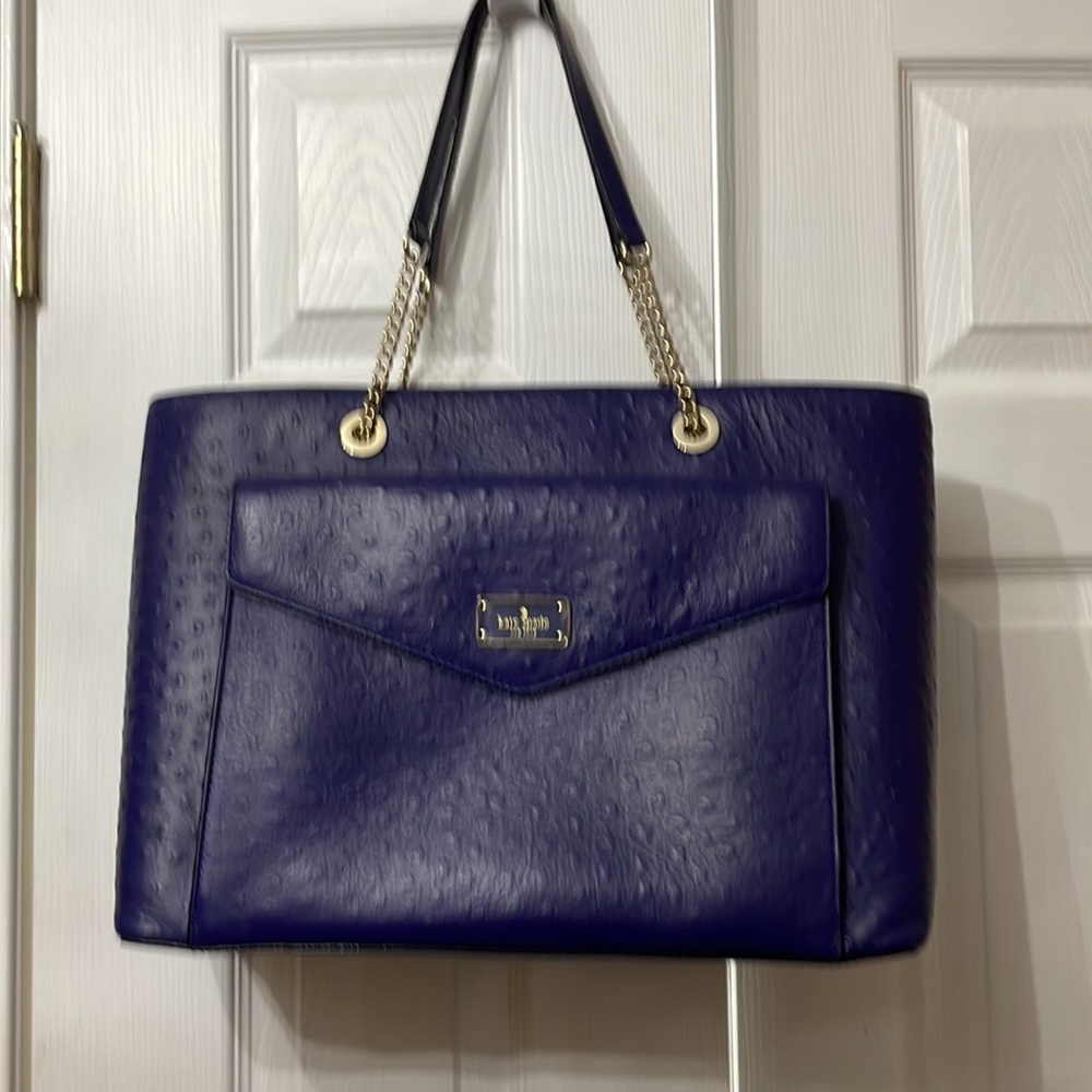 EXCELLENT CONDITION Navy Faux Ostrich 15w x 11h x 6”d Kate Spade